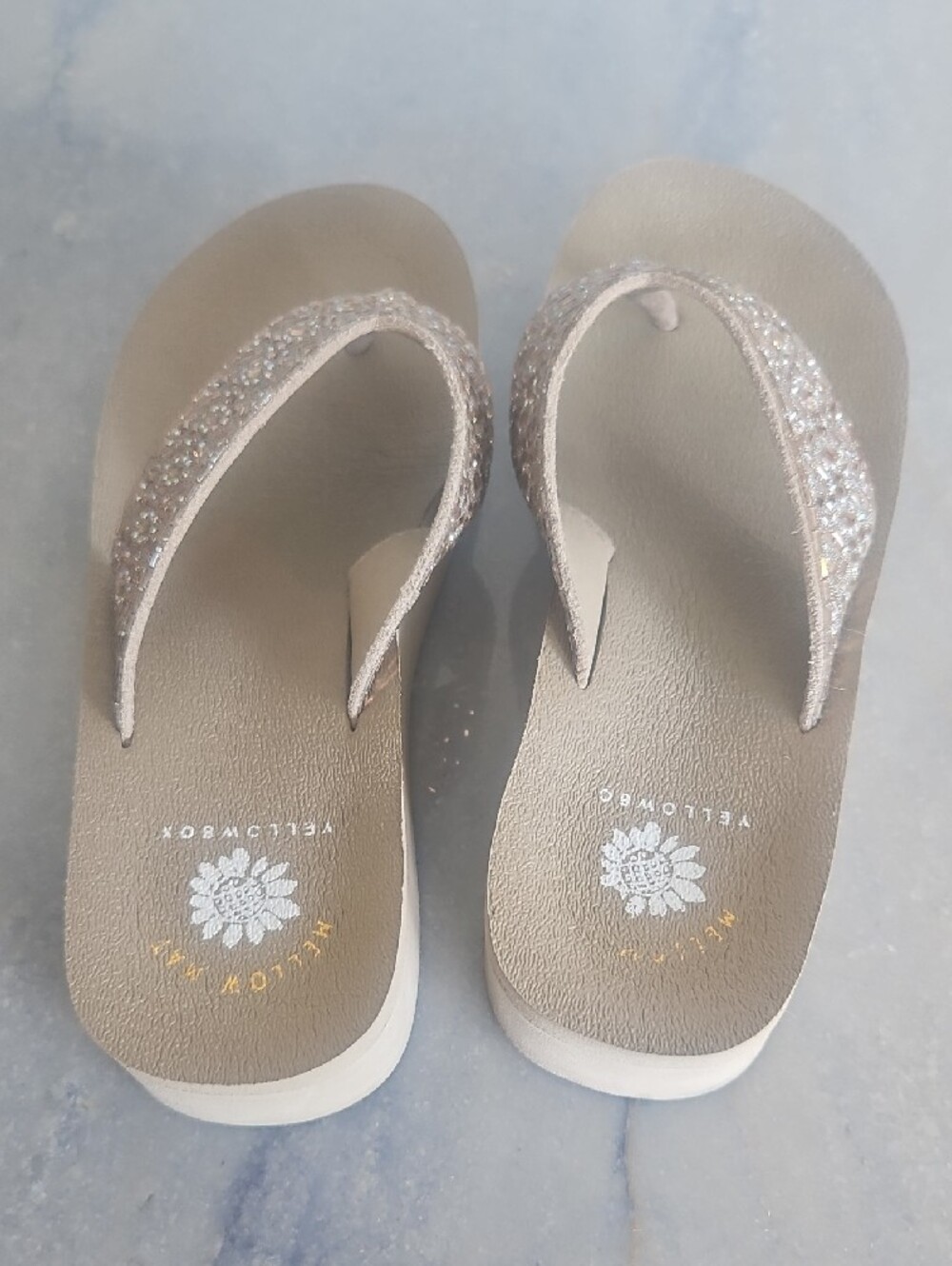 Yellow Box Sparkle Embellished Platform Thong Sandals — Blush Biege - Picture 2 of 7